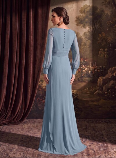 Sheath/Column V-Neck Long Sleeves Chiffon Mother Of The Bride Dresses