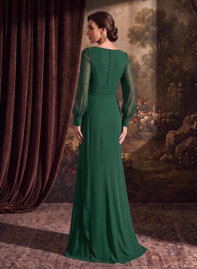 Sheath/Column V-Neck Long Sleeves Chiffon Mother Of The Bride Dresses