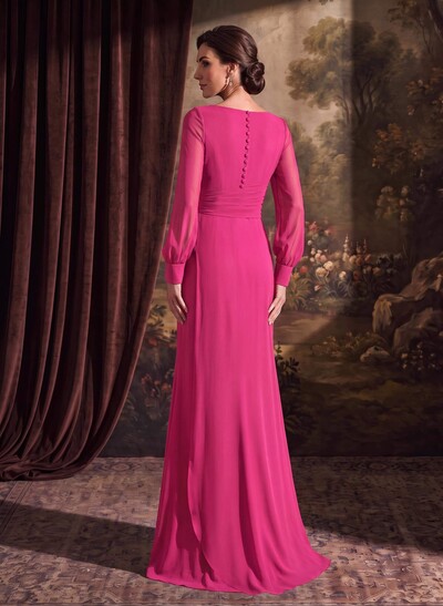 Sheath/Column V-Neck Long Sleeves Chiffon Mother Of The Bride Dresses