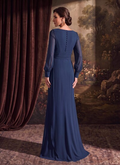 Sheath/Column V-Neck Long Sleeves Chiffon Mother Of The Bride Dresses