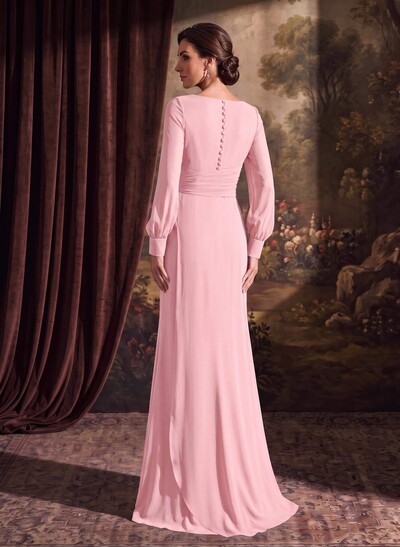 Sheath/Column V-Neck Long Sleeves Chiffon Mother Of The Bride Dresses
