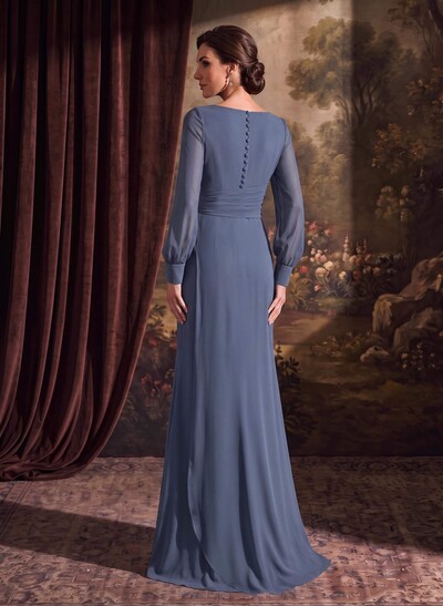 Sheath/Column V-Neck Long Sleeves Chiffon Mother Of The Bride Dresses