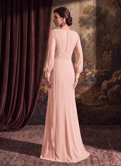Sheath/Column V-Neck Long Sleeves Chiffon Mother Of The Bride Dresses