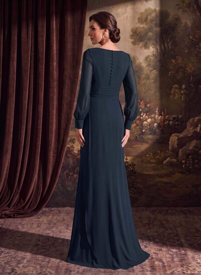 Sheath/Column V-Neck Long Sleeves Chiffon Mother Of The Bride Dresses
