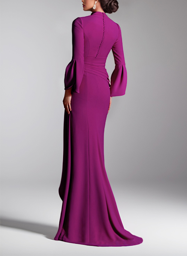 Sheath/Column V-Neck Long Sleeves Evening Dresses