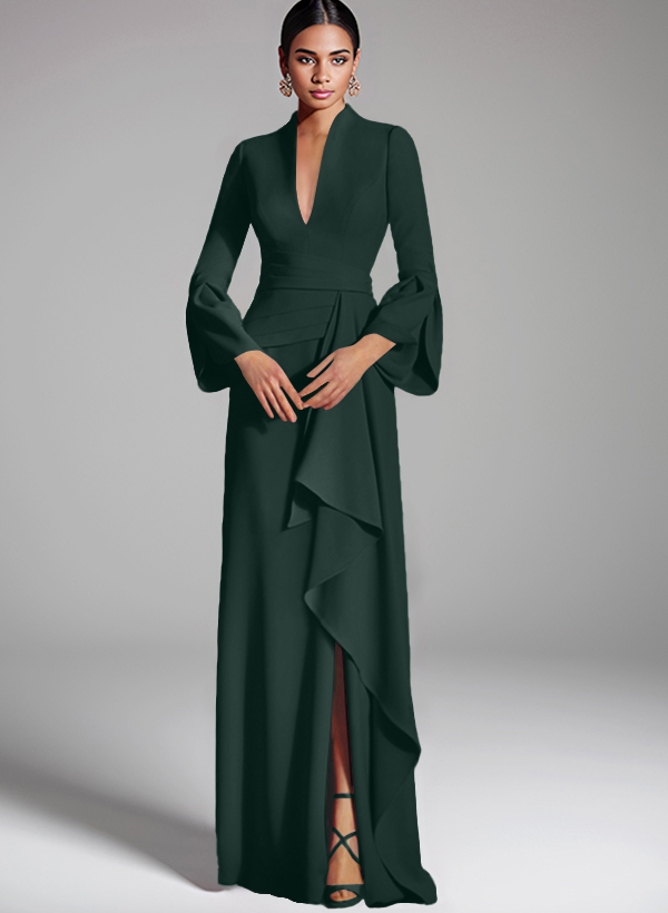 Sheath/Column V-Neck Long Sleeves Evening Dresses