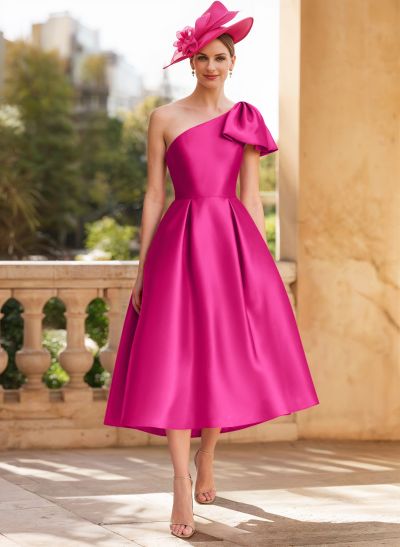 A-Line One-Shoulder Sleeveless Satin Mother Of The Bride Dresses With Bow(s)