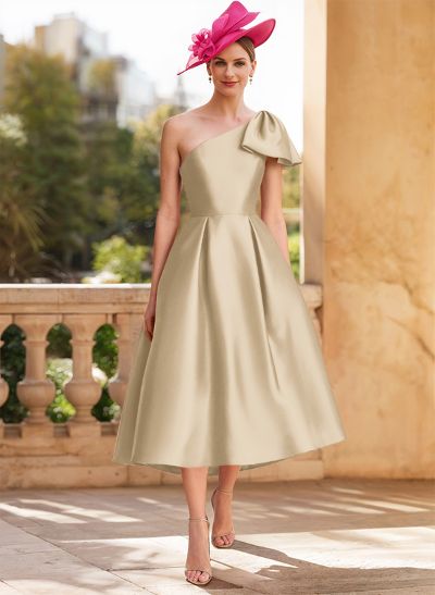 A-Line One-Shoulder Sleeveless Satin Mother Of The Bride Dresses With Bow(s)