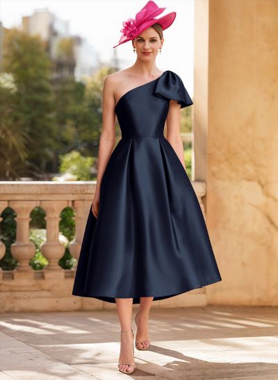 A-Line One-Shoulder Sleeveless Satin Mother Of The Bride Dresses With Bow(s)