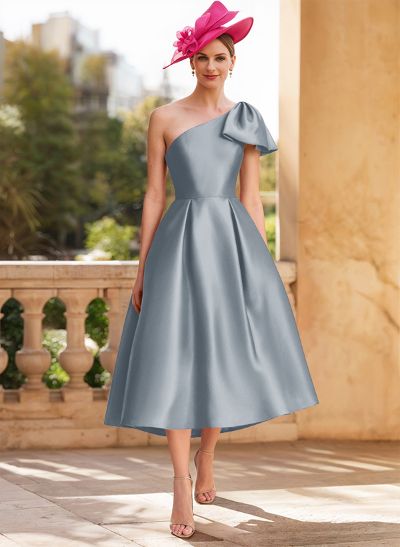 A-Line One-Shoulder Sleeveless Satin Mother Of The Bride Dresses With Bow(s)