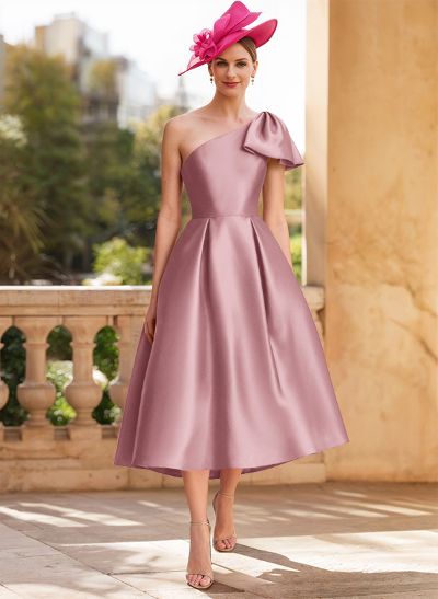 A-Line One-Shoulder Sleeveless Satin Mother Of The Bride Dresses With Bow(s)