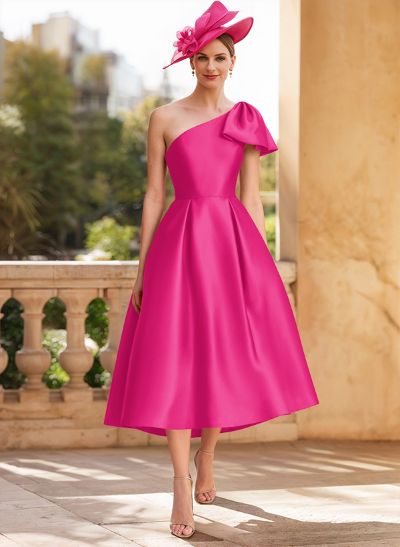 A-Line One-Shoulder Sleeveless Satin Mother Of The Bride Dresses With Bow(s)