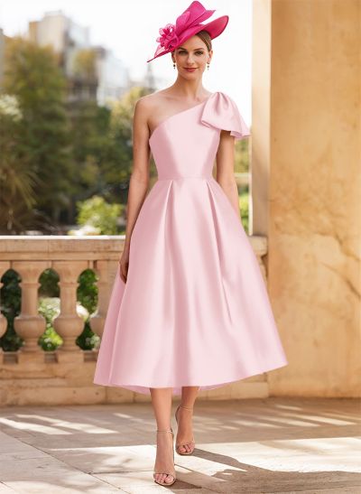 A-Line One-Shoulder Sleeveless Satin Mother Of The Bride Dresses With Bow(s)