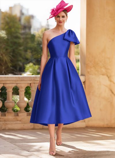 A-Line One-Shoulder Sleeveless Satin Mother Of The Bride Dresses With Bow(s)