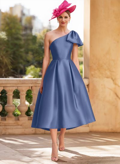 A-Line One-Shoulder Sleeveless Satin Mother Of The Bride Dresses With Bow(s)