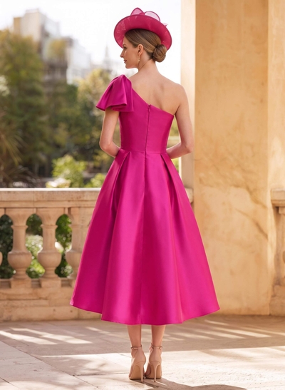 A-Line One-Shoulder Sleeveless Satin Mother Of The Bride Dresses With Bow(s)