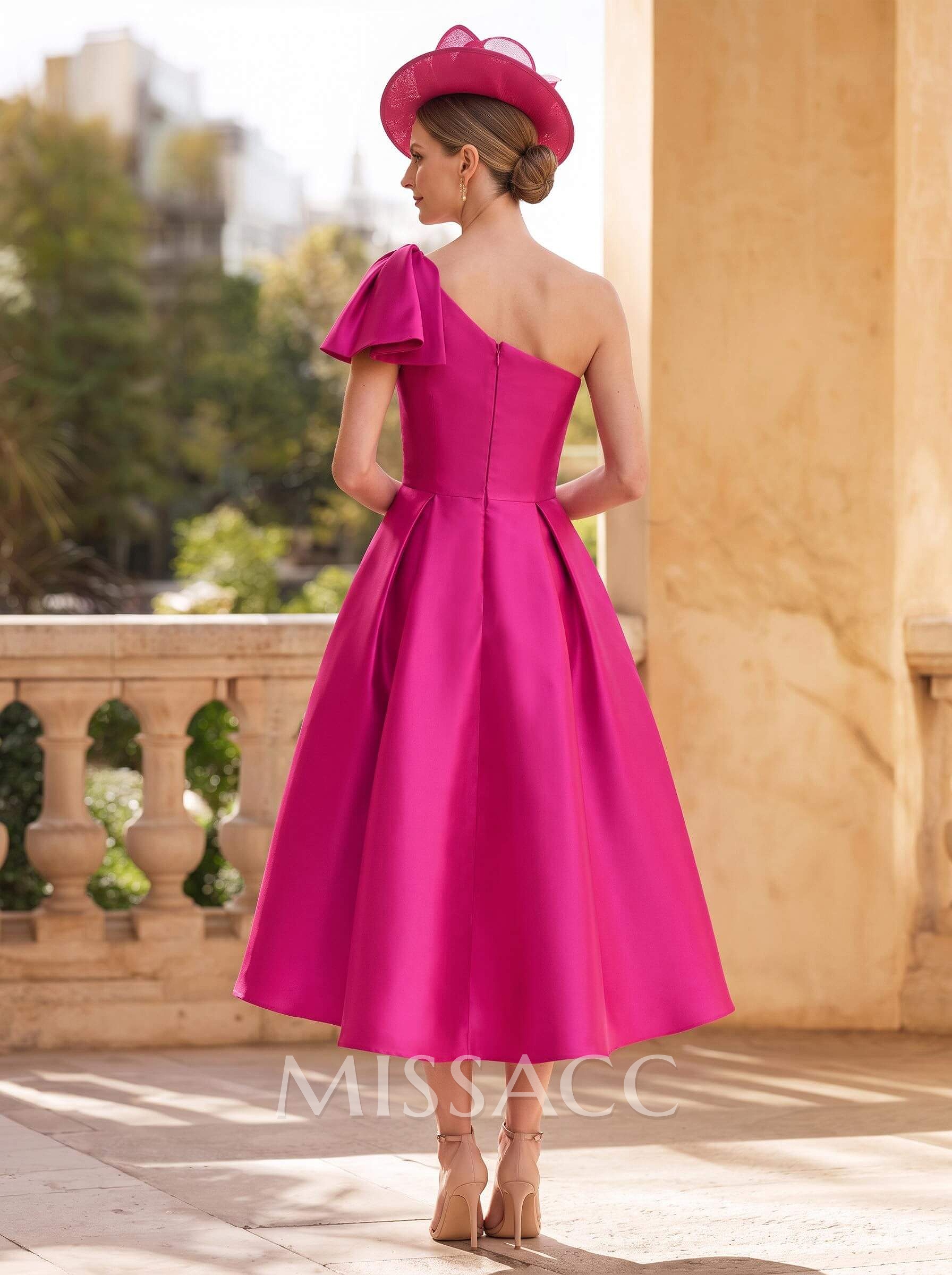 A-Line One-Shoulder Sleeveless Satin Mother Of The Bride Dresses With Bow(s)