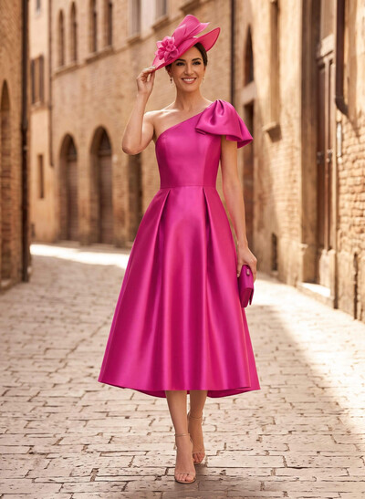 A-Line One-Shoulder Sleeveless Satin Mother Of The Bride Dresses With Bow(s)