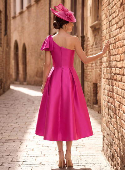 A-Line One-Shoulder Sleeveless Satin Mother Of The Bride Dresses With Bow(s)