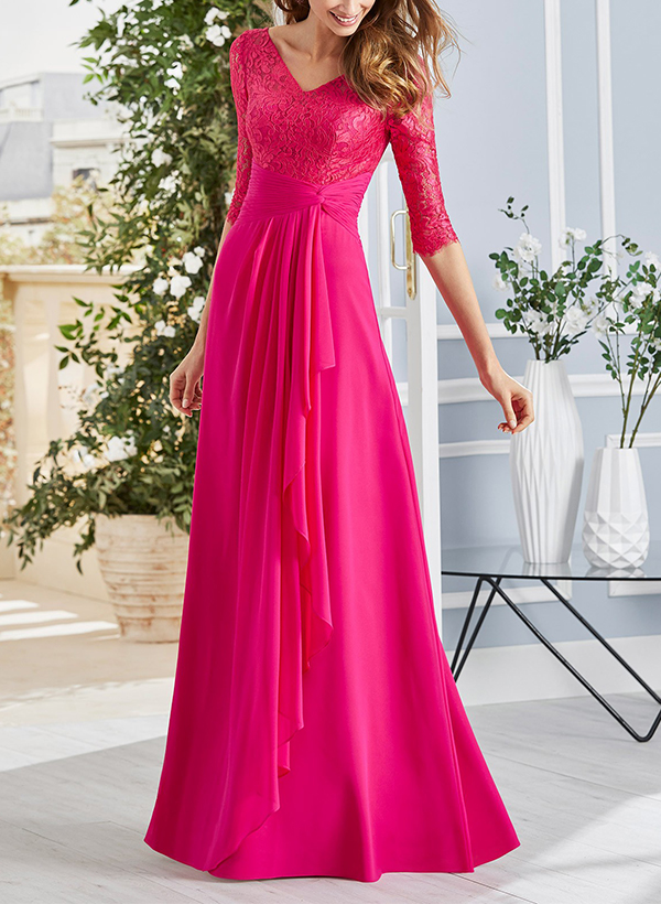 A-Line V-Neck 1/2 Sleeves Lace/Satin Mother Of The Bride Dresses