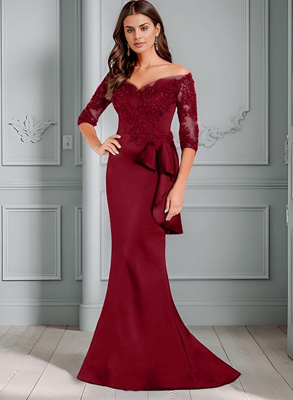 Mermaid Off-The-Shoulder 1/2 Sleeves Lace/Satin Mother Of The Bride Dresses