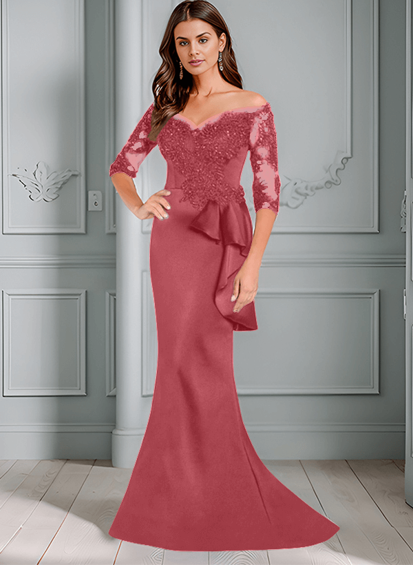 Mermaid Off-The-Shoulder 1/2 Sleeves Lace/Satin Mother Of The Bride Dresses