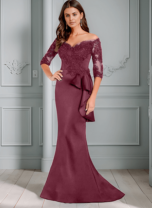 Mermaid Off-The-Shoulder 1/2 Sleeves Lace/Satin Mother Of The Bride Dresses