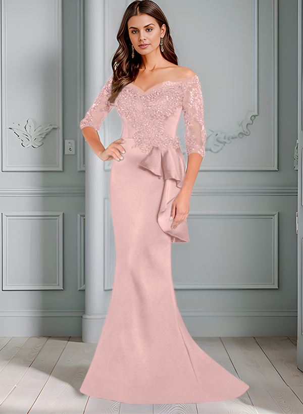 Mermaid Off-The-Shoulder 1/2 Sleeves Lace/Satin Mother Of The Bride Dresses