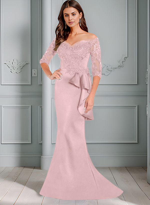 Mermaid Off-The-Shoulder 1/2 Sleeves Lace/Satin Mother Of The Bride Dresses