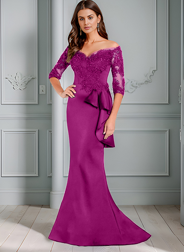 Mermaid Off-The-Shoulder 1/2 Sleeves Lace/Satin Mother Of The Bride Dresses