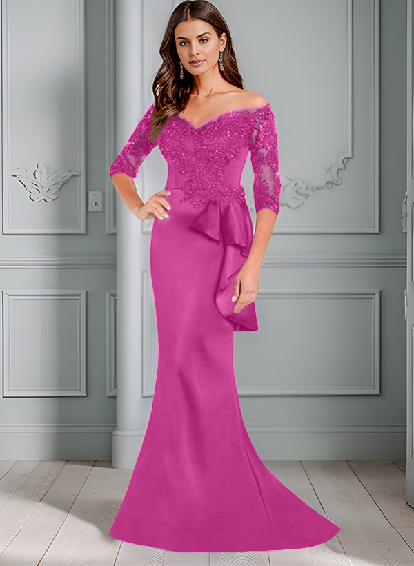 Mermaid Off-The-Shoulder 1/2 Sleeves Lace/Satin Mother Of The Bride Dresses