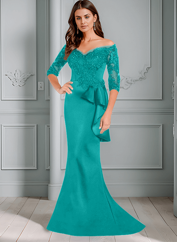 Mermaid Off-The-Shoulder 1/2 Sleeves Lace/Satin Mother Of The Bride Dresses