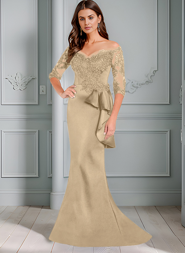 Mermaid Off-The-Shoulder 1/2 Sleeves Lace/Satin Mother Of The Bride Dresses