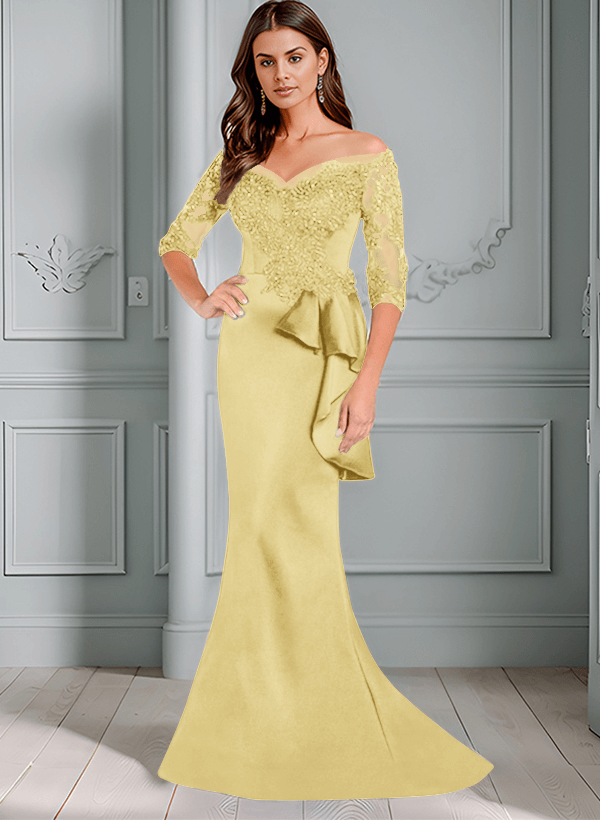 Mermaid Off-The-Shoulder 1/2 Sleeves Lace/Satin Mother Of The Bride Dresses