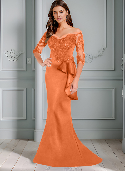 Mermaid Off-The-Shoulder 1/2 Sleeves Lace/Satin Mother Of The Bride Dresses