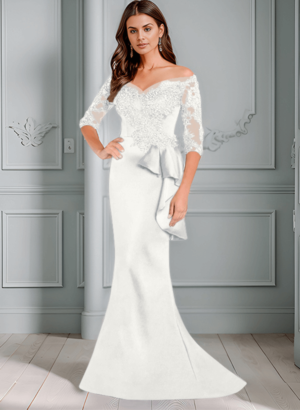 Mermaid Off-The-Shoulder 1/2 Sleeves Lace/Satin Mother Of The Bride Dresses