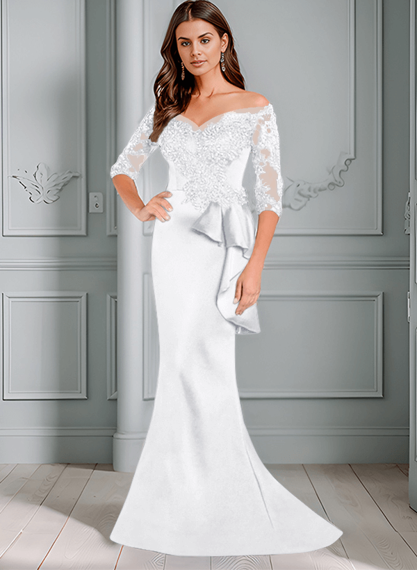 Mermaid Off-The-Shoulder 1/2 Sleeves Lace/Satin Mother Of The Bride Dresses