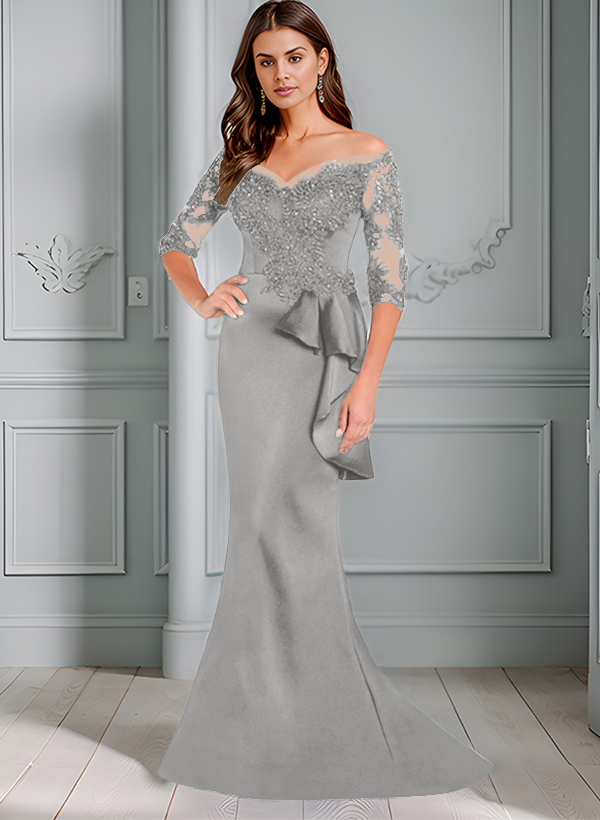 Mermaid Off-The-Shoulder 1/2 Sleeves Lace/Satin Mother Of The Bride Dresses