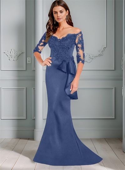 Mermaid Off-The-Shoulder 1/2 Sleeves Lace/Satin Mother Of The Bride Dresses