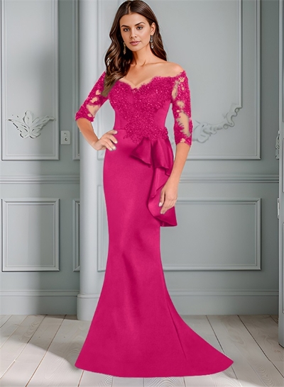 Mermaid Off-The-Shoulder 1/2 Sleeves Lace/Satin Mother Of The Bride Dresses