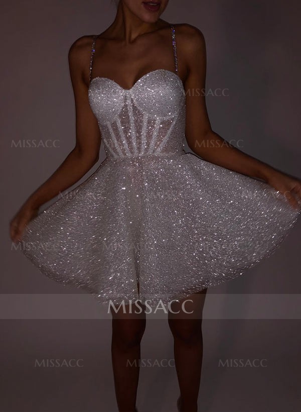 A-Line Sweetheart Short/Mini Sequined Prom Dresses