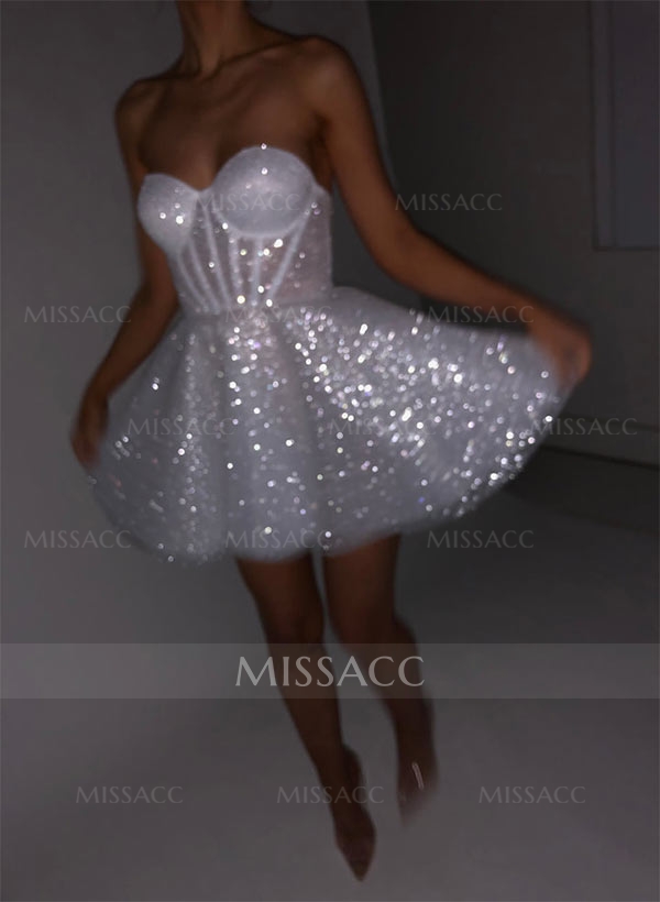 A-Line Sweetheart Short/Mini Sequined Prom Dresses