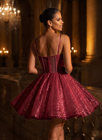 A-Line Sweetheart Short/Mini Sequined Prom Dresses