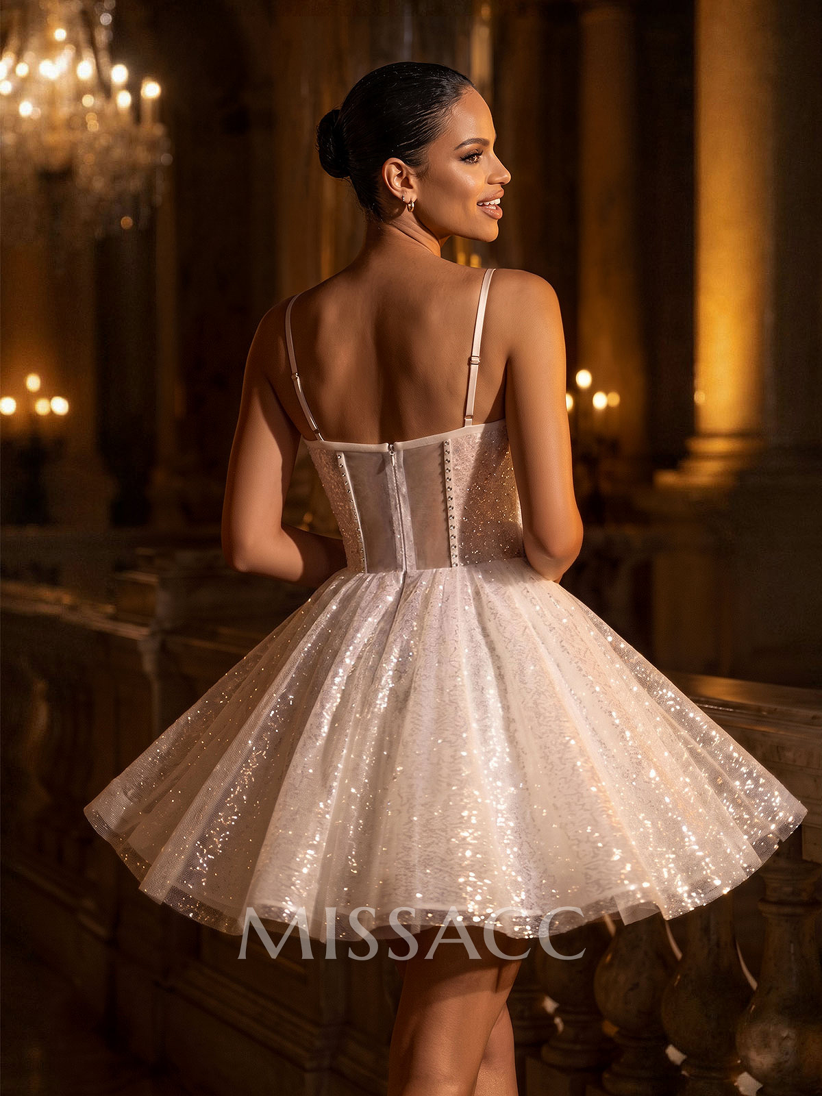 A-Line Sweetheart Short/Mini Sequined Prom Dresses