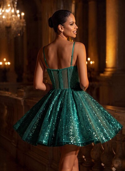 A-Line Sweetheart Short/Mini Sequined Prom Dresses