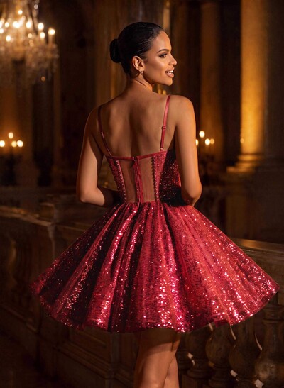 A-Line Sweetheart Short/Mini Sequined Prom Dresses