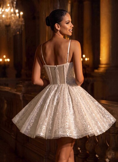 A-Line Sweetheart Short/Mini Sequined Formal Dresses