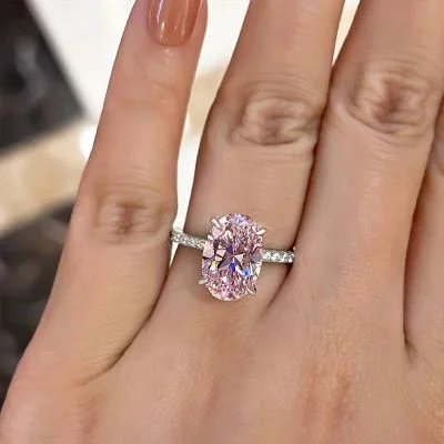 3.5 Carat Oval Cut Pink Stone Engagement Ring