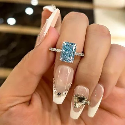 Exclusive Radiant Cut Light Aquamarine Blue Engagement Ring