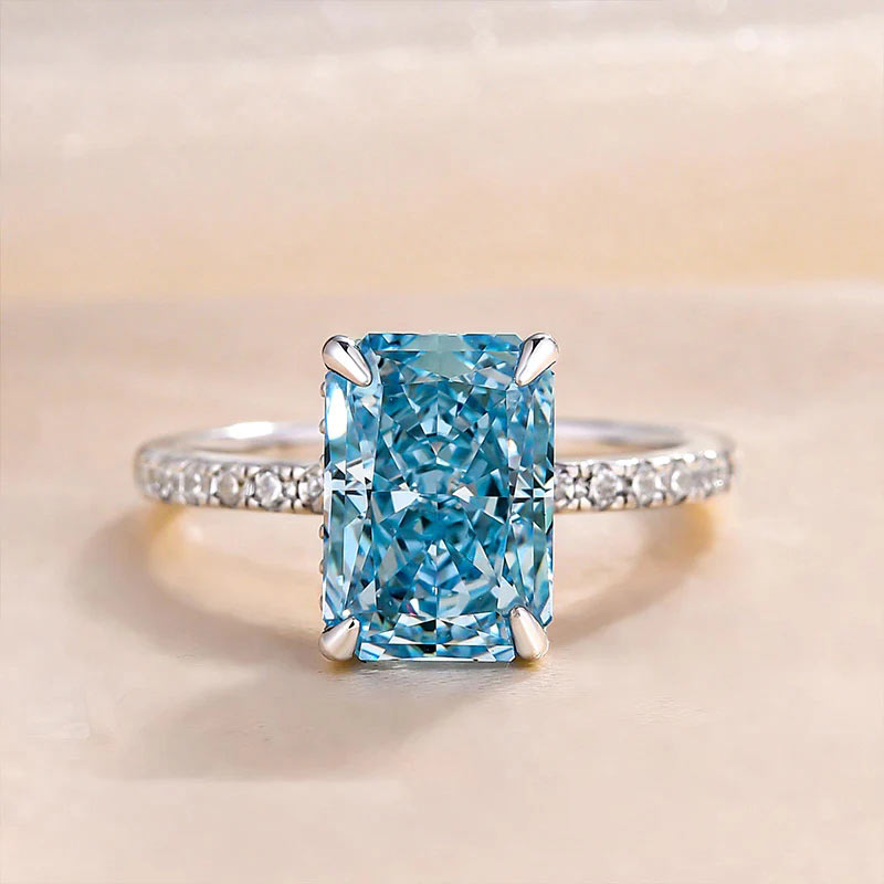 Exclusive Radiant Cut Light Aquamarine Blue Engagement Ring